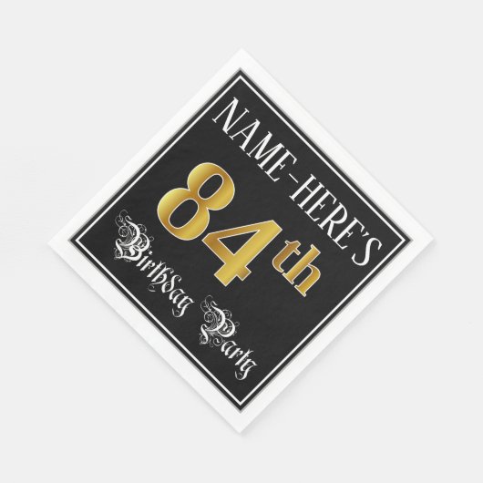 84th Birthday Party — Fancy Script, Faux Gold Look Serviette (Ecke)