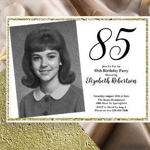 85. Benutzerdefiniertes Foto-White und Gold-Geburt Einladung
