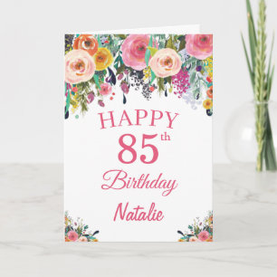 85. Geburtstag Blume Aquarell Blütenfarben Rosa Ka Karte