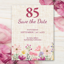 85. Geburtstag Elegante rosa florale Save-the-Date