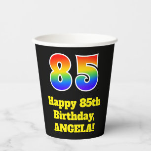 85. Geburtstag: Farbenfroh, Spaß, Spannung, Regen Pappbecher