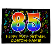 85. Geburtstag - Farbige Musiksymbole, Regenbogen Große Geschenktüte (Rückseite)