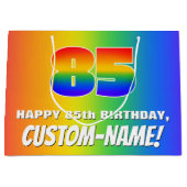 85. Geburtstag: Farbiges, lustiges Regenbogenmuste Große Geschenktüte (Vorderseite)