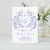 85. Geburtstag Französisches Vintages blaues Wappe Einladung (Stehend Vorderseite)