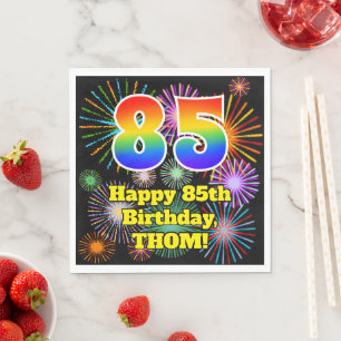 85. Geburtstag: Fun Fireworks Pattern + Rainbow 85 Serviette