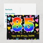 85. Geburtstag: Fun Hearts Muster, Regenbogen 85 Postkarte (Vorne/Hinten)