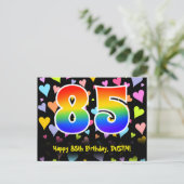 85. Geburtstag: Fun Hearts Muster, Regenbogen 85 Postkarte (Stehend Vorderseite)