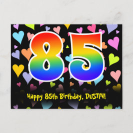85. Geburtstag: Fun Hearts Pattern, Regenbogen 85 Postkarte