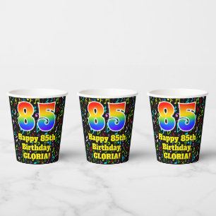 85. Geburtstag: Fun Musiknotens Pattern, Regenboge Pappbecher
