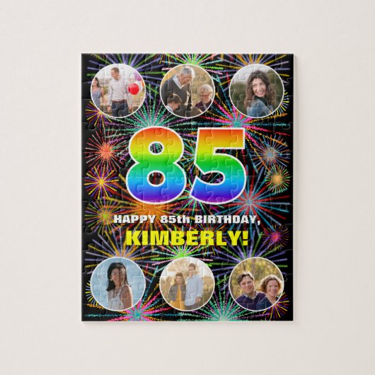 85. Geburtstag: Fun Rainbow #, Individuelle Name + Puzzle (Vertikal)