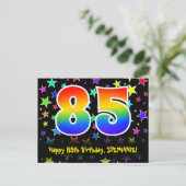 85. Geburtstag: Fun Stars Muster, Regenbogen 85, N Postkarte (Stehend Vorderseite)