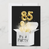 85. Geburtstag Gold Ballons in weißer Box Einladung (Vorderseite)