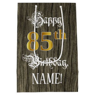 85. Geburtstag: Imitate Gold Look & Imitate Holzmu Mittlere Geschenktüte