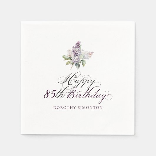 85. Geburtstag Lila Lilac Spring Blume Cocktail Serviette (Vorderseite)