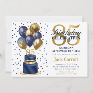 85. Geburtstag Navy Blue Cake Einladung