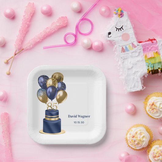 85. Geburtstag Navy Blue Cake Pappteller (Party)