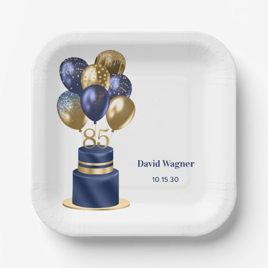 85. Geburtstag Navy Blue Cake Pappteller (Vorderseite)