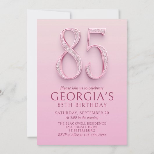 85. Geburtstag Pink Diamonds Einladung (Vorderseite)