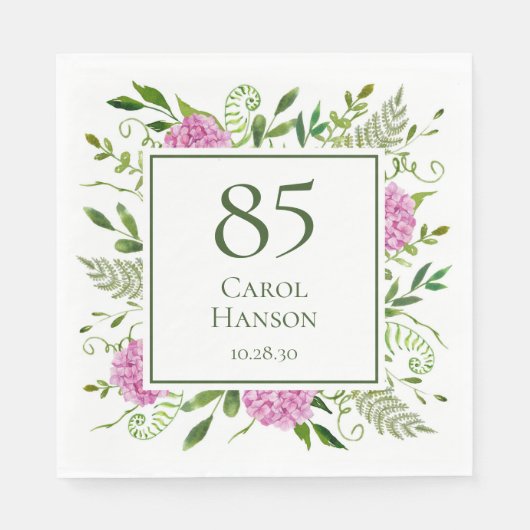 85. Geburtstag Pink Hydrangeas Serviette (Vorderseite)