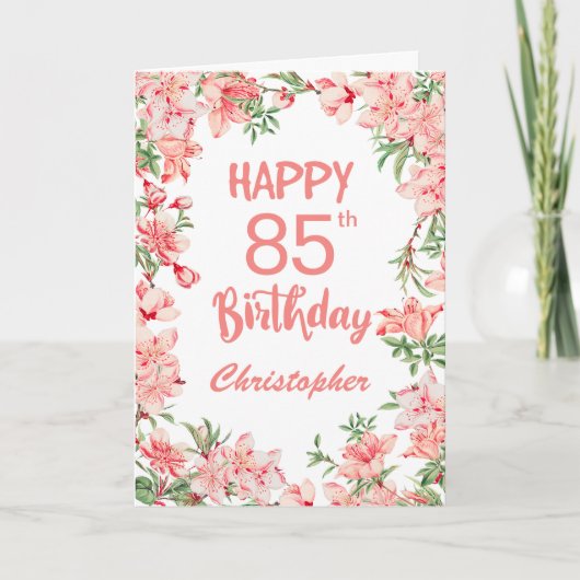 85. Geburtstag Pink Peach Peonies Aquarell Floral Karte (Vorderseite)
