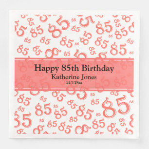 85. Geburtstag Random Number Pattern Coral/White Serviette