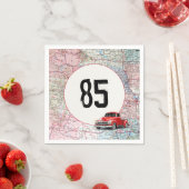 85. Geburtstag Red Retro Truck auf Roadmap Serviette (Beispiel)