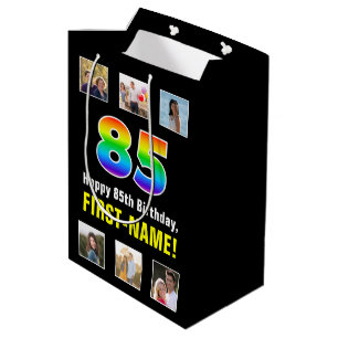 85. Geburtstag: Regenbogen "85", benutzerdefiniert Mittlere Geschenktüte