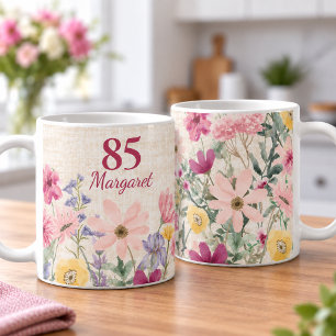 85. Geburtstag Rosa 85 Wilde Blumen Personalisiert Kaffeetasse