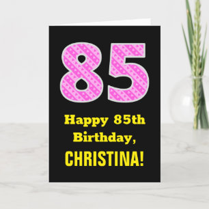 85. Geburtstag: Rosa Streifen und Herz "85" + Name Karte