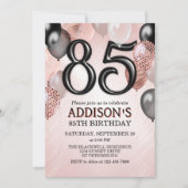 85. Geburtstag Rose Gold Ballons Einladung (Vorderseite)