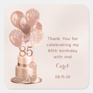 85. Geburtstag Roségold-Torte Danke Quadratischer Aufkleber