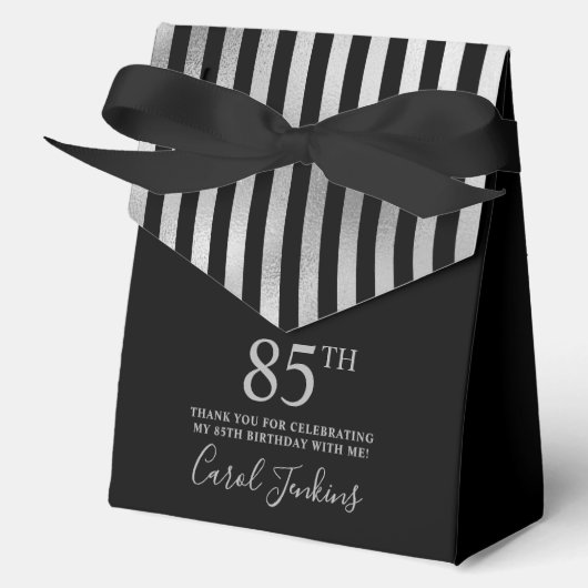 85. Geburtstag Silber gestreift Danke Geschenkschachtel (Vorderseite)