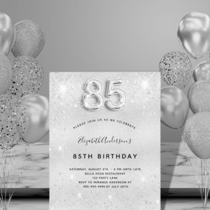 85. Geburtstag Silber Glitter Budget-Einladung Flyer