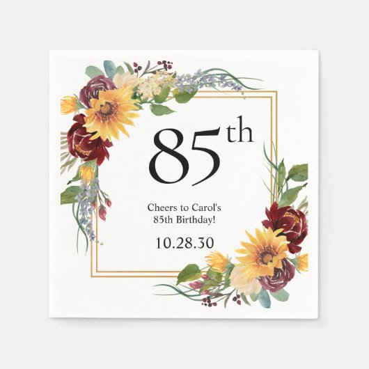 85. Geburtstag Sonnenblumen Serviette (Vorderseite)