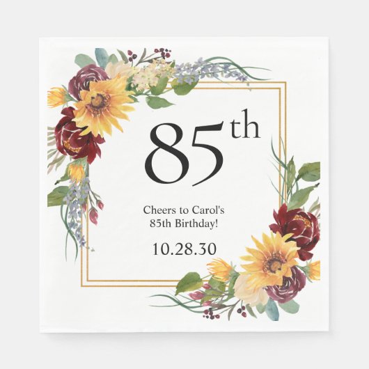 85. Geburtstag Sonnenblumen Serviette (Vorderseite)