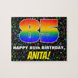 85. Geburtstag — Spaß, bunte Musiksymbole & "85" Puzzle