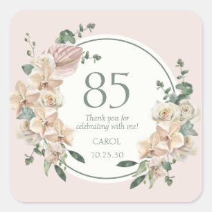 85. Geburtstag Tropisch Florale Danksagung Quadratischer Aufkleber
