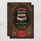 85. Geburtstag Vintages Chalkboard & Holz Einladung (Vorne/Hinten)