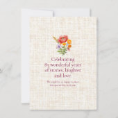 85. Geburtstag Wildflower-Design - Blumenziffer Einladung (Rückseite)