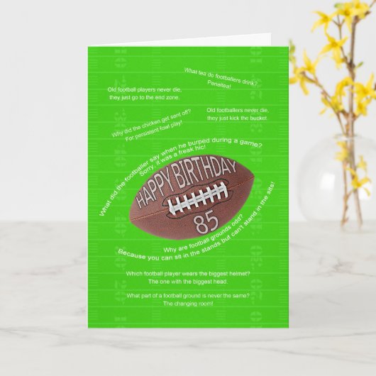 85. Geburtstag, wirklich schlechte Fußballwitze Karte (Gelbe Blume)