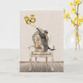 85. Geburtstagsballons und Tabby Cat Karte (Gelbe Blume)