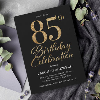 85. Geburtstagsparty Black & Gold Einladung
