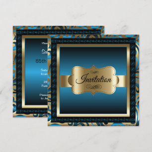 85. Geburtstagsparty   Blue Metallic & Gold Einladung