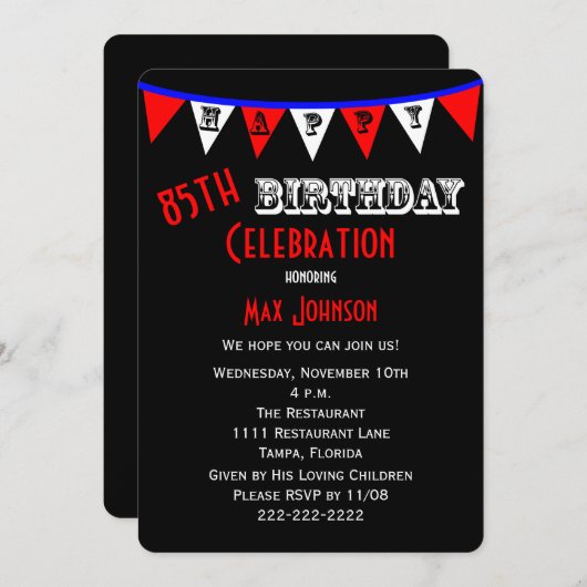 85. Geburtstagsparty Einladung Bejagung (Vorne/Hinten)