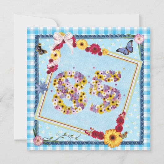 85. Geburtstagsparty Einladung Blume, Schmetterlin (Vorderseite)