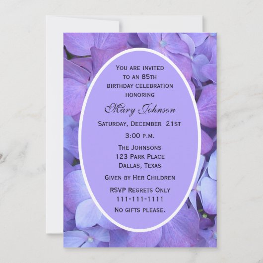 85. Geburtstagsparty Einladung Hydrangea (Vorderseite)