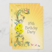 85. Geburtstagsparty Einladung mit gelben Blumen (Vorne/Hinten)