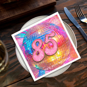 85. Geburtstagsparty Gold Pink Glitzer Disco Ball Serviette