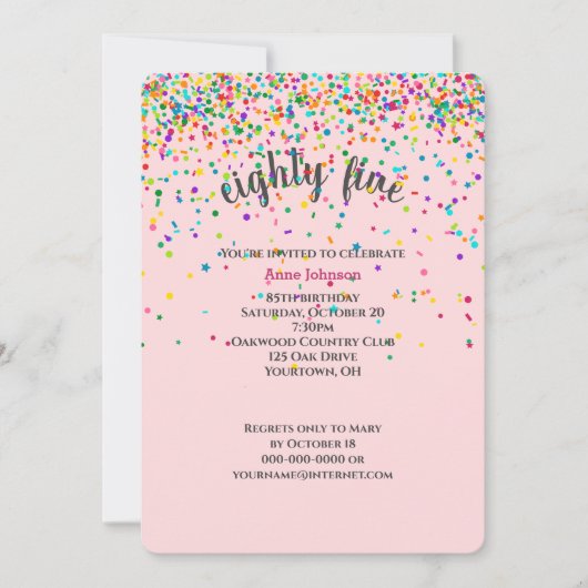 85. Geburtstagsparty Konfetti Einladung (Vorderseite)