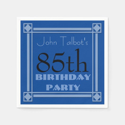 85. Geburtstagsparty Retro Frame Blue Paper Napkin Serviette (Vorderseite)